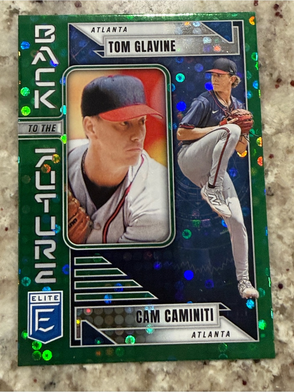 Green Holographic Baseball Card — Tom Glavine & Cam Caminiti